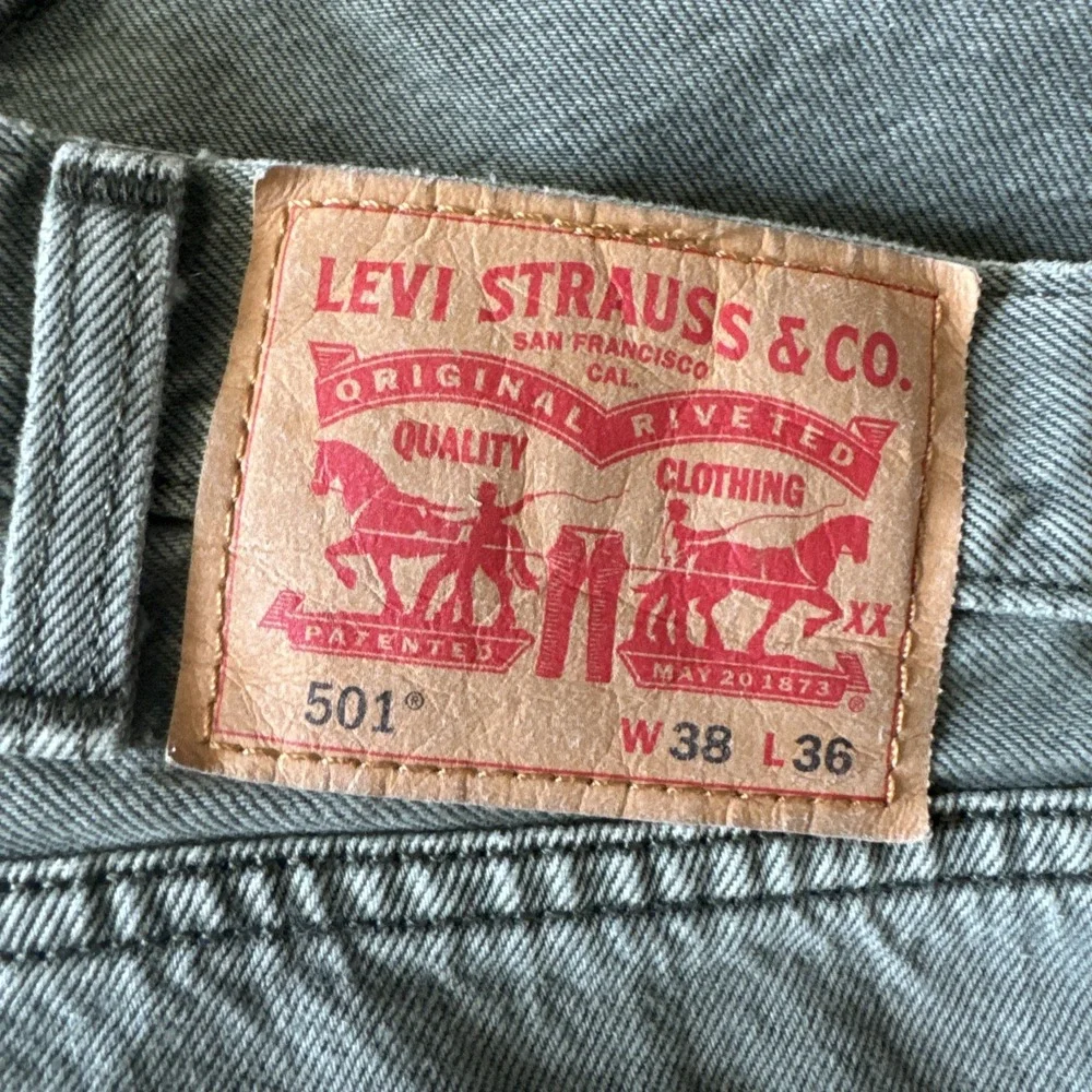 Levis 501 Jeans Mens 38x36 Green Button Fly Denim Pant Faded Original #995